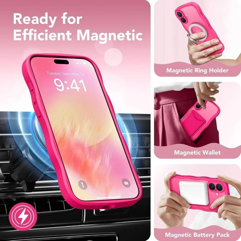 Women Hot Pink Iphone 17 Pro Max Case Full Camera Protection Mag Safe